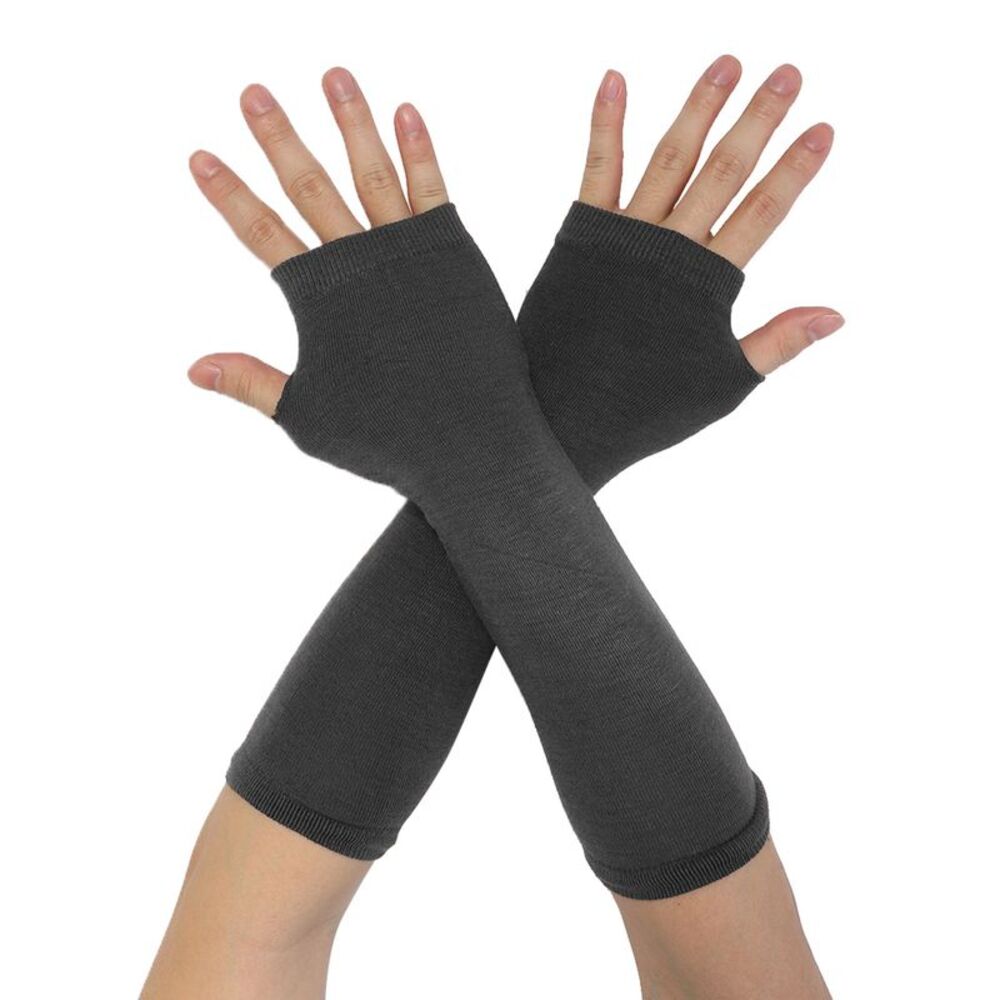 Winter Warmers Fingerless Thumbhole Elastic Long Knitted Gloves One Size Gray